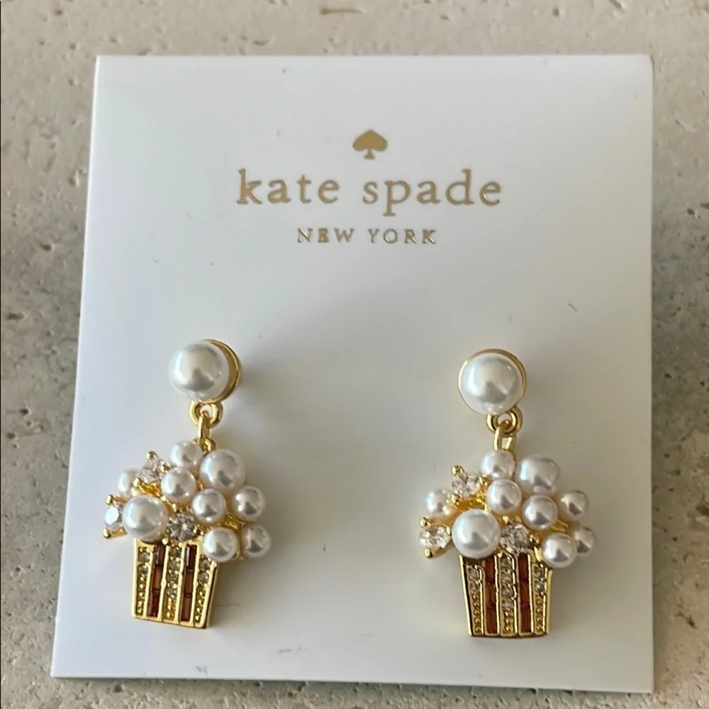Kate Spade Gold and White 🍿 popcorn Earrings - Picture 3 of 4